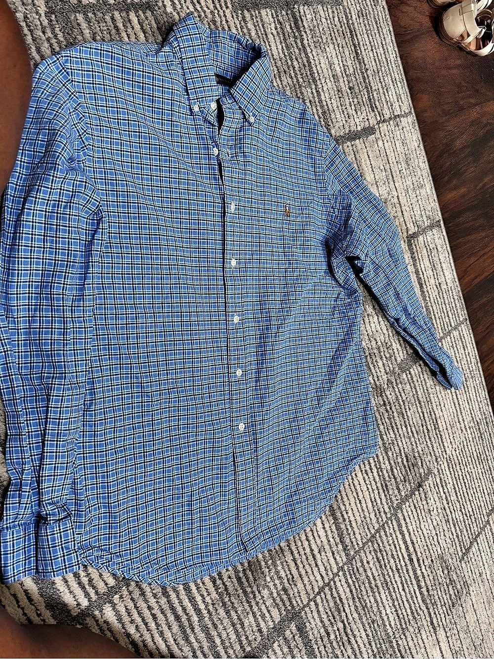 Polo Ralph Lauren Men's Plaid Button Down Blue & White Large Like New